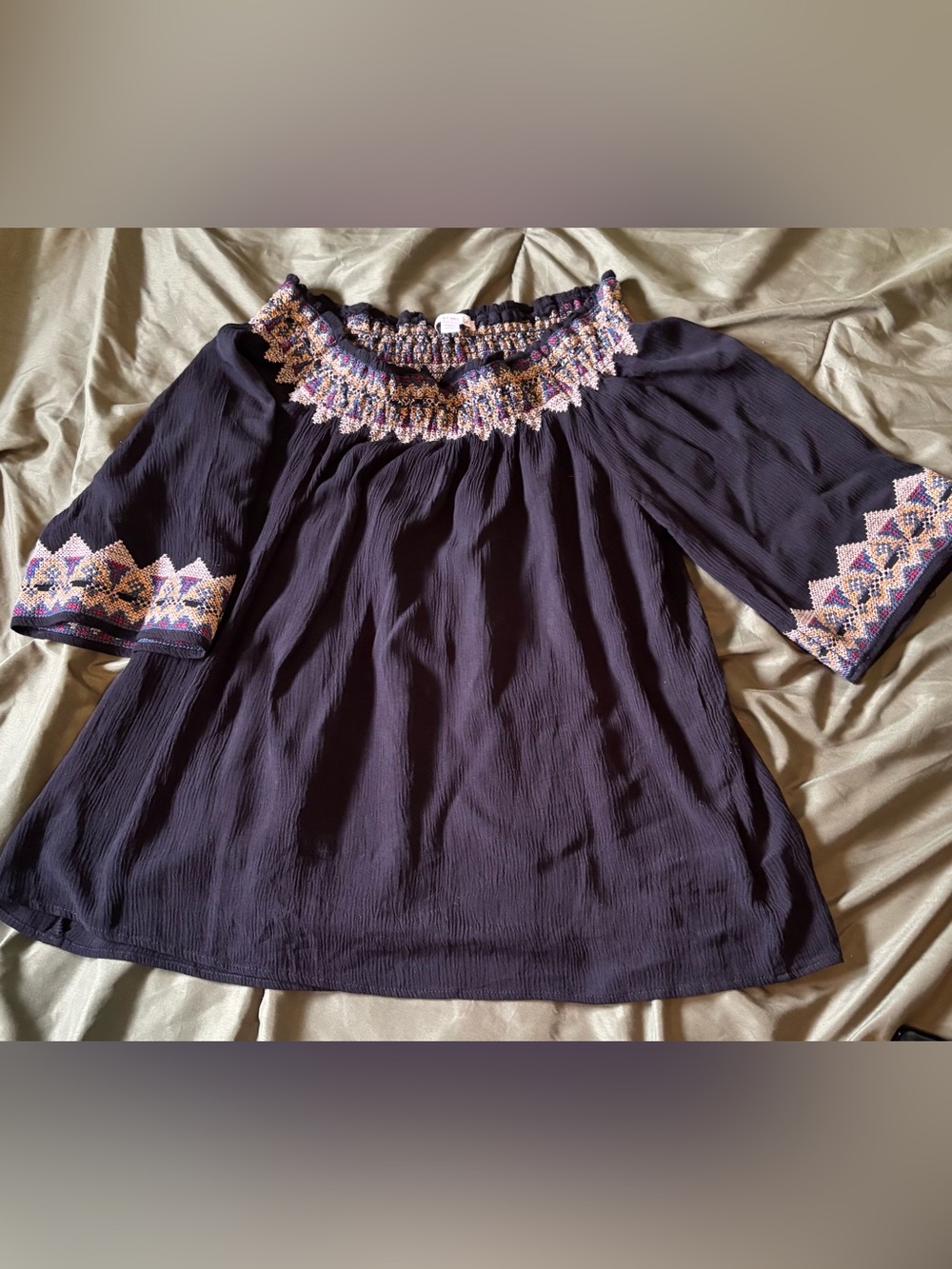 Westport 1962 Black Embroidered Off the Shoulder Peasant Top